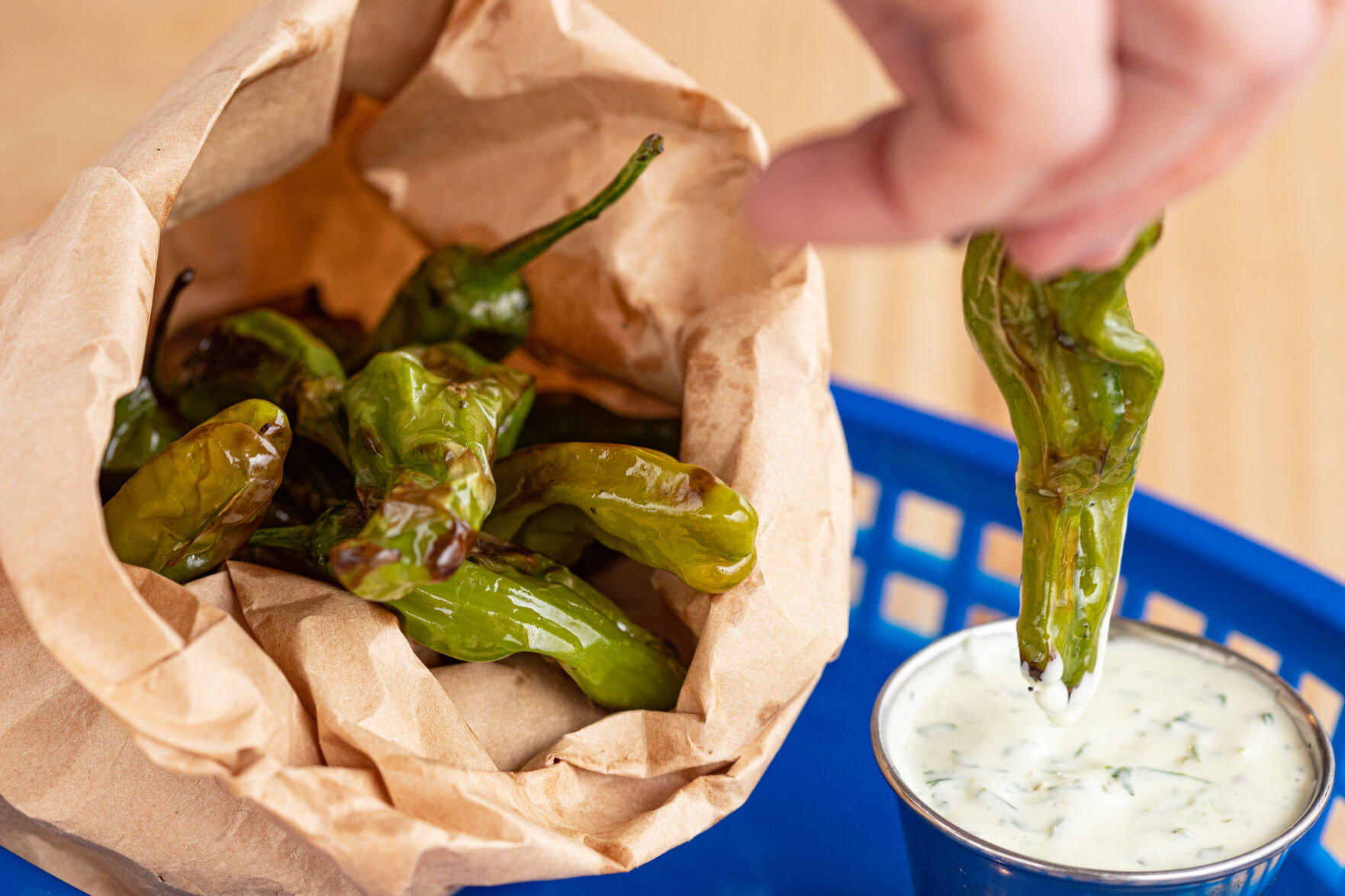 Chicken Scratch shishitos